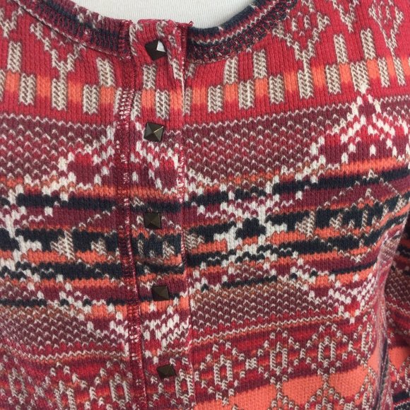 Lucky Brand Long Sleeved Red Pattern Tee, Large - Picture 2 of 5